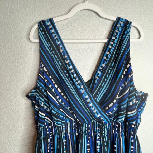 Lane Bryant Size 28 Plus Blue Stripe Sleeveless Boho Dress – Crossover Top - Picture 5 of 15